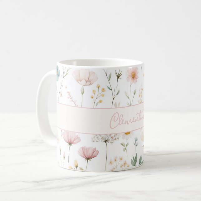 Botanisk vildblomma Anpassat Namn Dammrosa Salvia Kaffemugg (Framsida vänster)