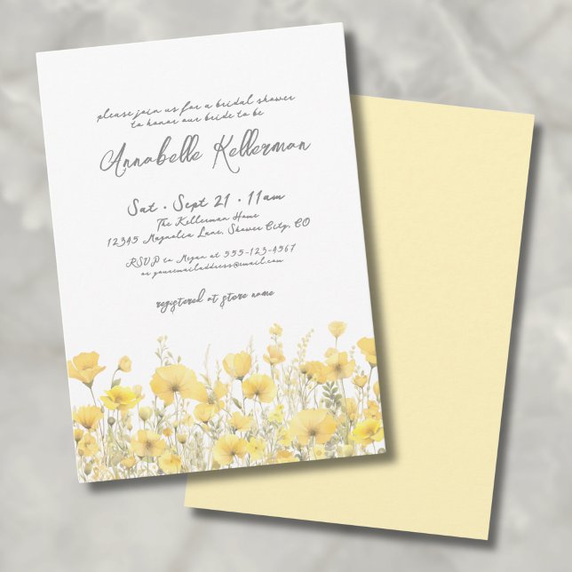 Botanisk vildblomma gul blomster bröllopsdusch inbjudningar (Botanical Wildflower Yellow Floral Bridal Shower Invitation)