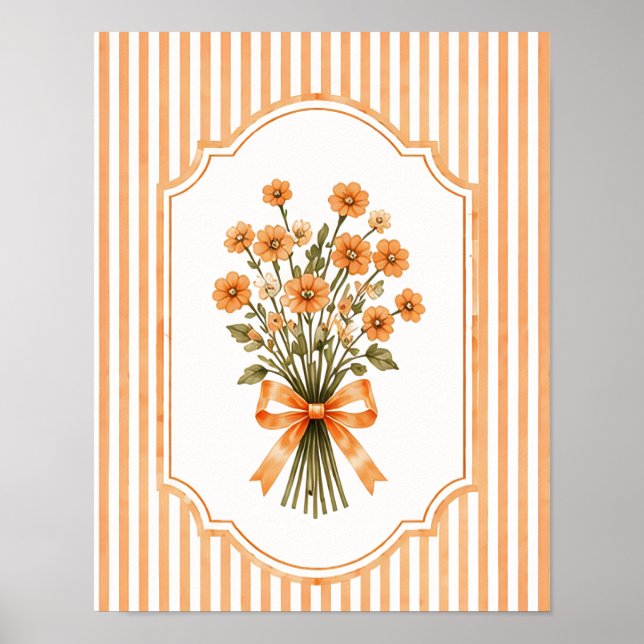  Botanisk Vildblomma Orange och Crème Blommig Vägg Poster (Framsidan)