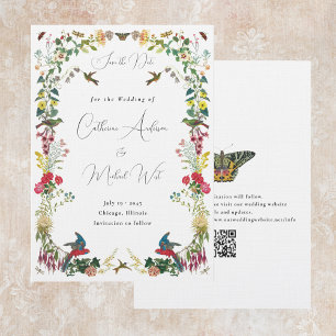 Botanisk Vintage Kolibri Trädgård Bröllop Spara Datumet