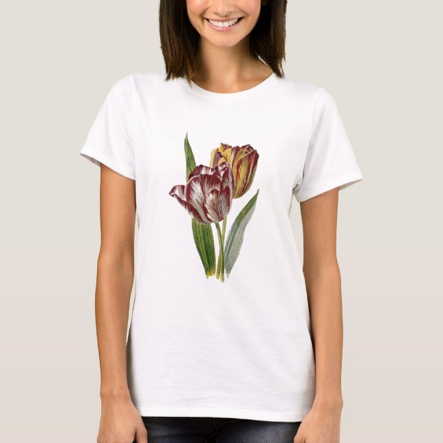 Botanisk vintage - tulpanblommor, tee shirt (Framsida)