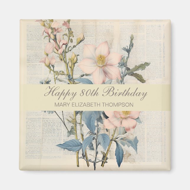 Botanisk Vintaqe Vildblomma 80-årsdag Magnet (Framsidan)