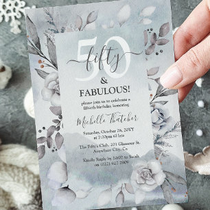 Botanisk vinterakvarell Elegant 50-årsdag Inbjudningar