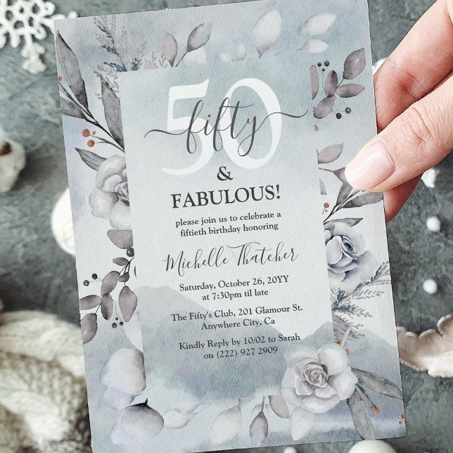 Botanisk vinterakvarell Elegant 50-årsdag Inbjudningar (Skapare uppladdad)