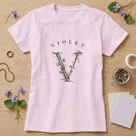Botanisk Viola 'V' Monogram med Björk & Blommor T Shirt