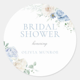 Botanisk vit och blå blomsterbröllopsfest runt klistermärke