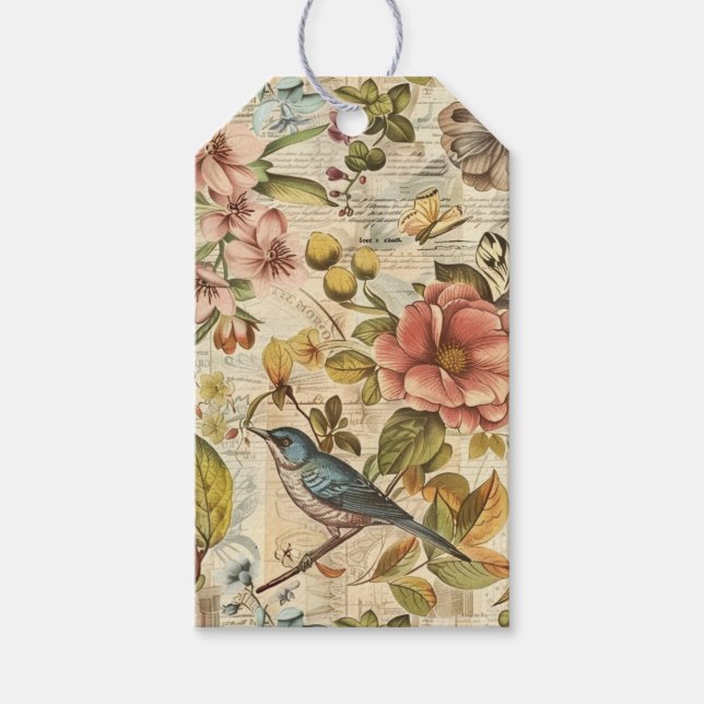 Botanisk Whimsy Collage Scrapbookpapper Presentetikett (Framsidan)