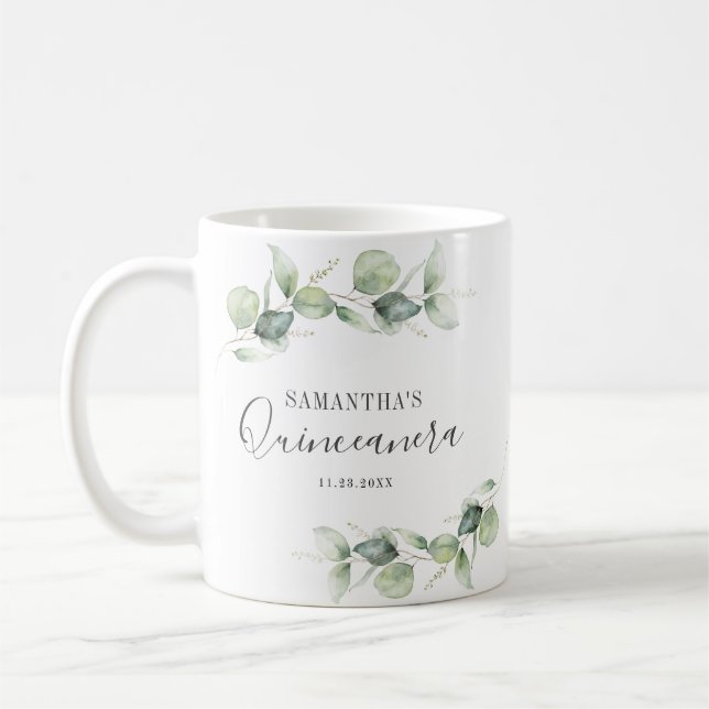 Botaniska 15:e födelsedagen Eucalyptus Quinceanera Kaffemugg (Vänster)