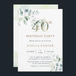Botaniska 40:e födelsedagen i Guld, Eucalyptus Par Inbjudningar<br><div class="desc">Den här inbjudan från 30års födelsedag-parten innehåller färgade vattenfärgseukalyptus och löv av grönt med botaniska guld-nummer.</div>