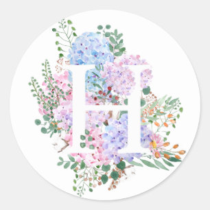 Botaniska alfabet H hydrangea-blommor Runt Klistermärke