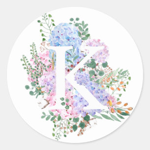 Botaniska alfabet K hydrangea-blommor Runt Klistermärke