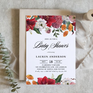 Botaniska Amaryllis och Morsa Blommigt Baby Shower Inbjudningar