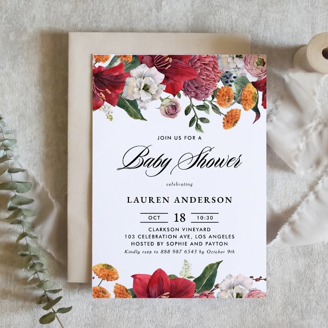 Botaniska Amaryllis och Morsa Blommigt Baby Shower Inbjudningar (Skapare uppladdad)