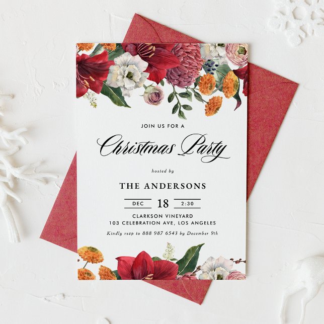 Botaniska Amaryllis och Morsa jul Party Inbjudningar (Skapare uppladdad)