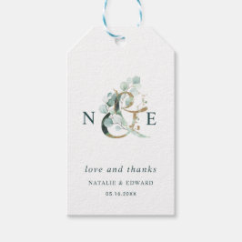 Botaniska Ampersand Guld Grönt Bröllop Tack Presentetikett