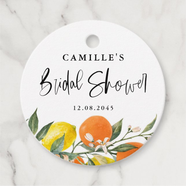 Botaniska Apelsiner och Citroner Bröllopsdusch Gåvor Etiketter (Framsida)