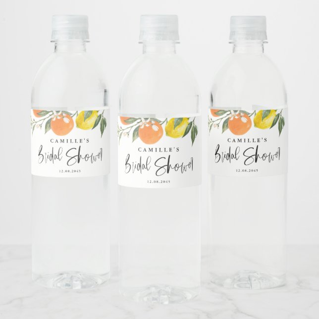 Botaniska Apelsiner och Citroner Bröllopsdusch Vattenflaskor Etikett (Flaskor)