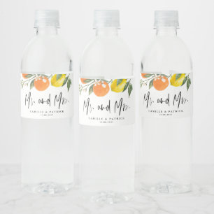 Botaniska Apelsiner och Citroner Herr och Fru Bröl Vattenflaskor Etikett