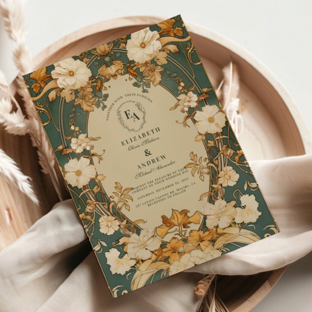 Botaniska Arch Bröllop i art nouveau Guld Inbjudningar (Skapare uppladdad)