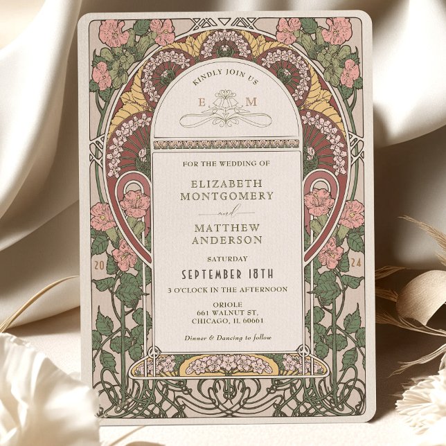 Botaniska art nouveau Bröllop Inbjudningar (Skapare uppladdad)