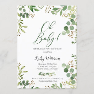 Botaniska babyskor i Greenery Guld Glitter Inbjudningar