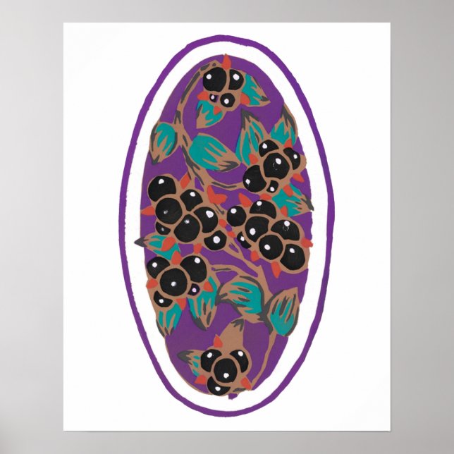 Botaniska bär, Art Deco blommigt Clipart Small Poster (Framsidan)