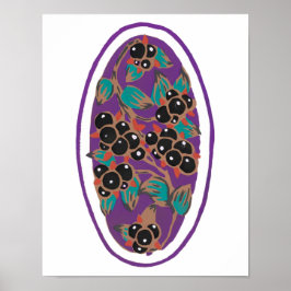 Botaniska bär, Art Deco blommigt Clipart Small Poster