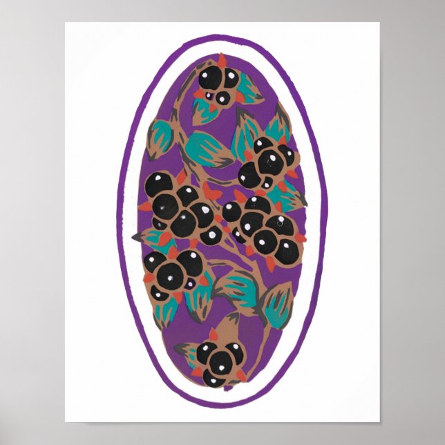 Botaniska bär, Art Deco blommigt Clipart Small Poster (Framsidan)