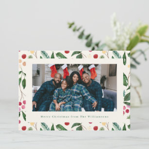 Botaniska Bär Grönska Jul Familjefoto  Julkort