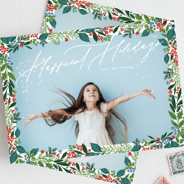 Botaniska bär, ram, klassiskt multifoto HAPPIEST Julkort