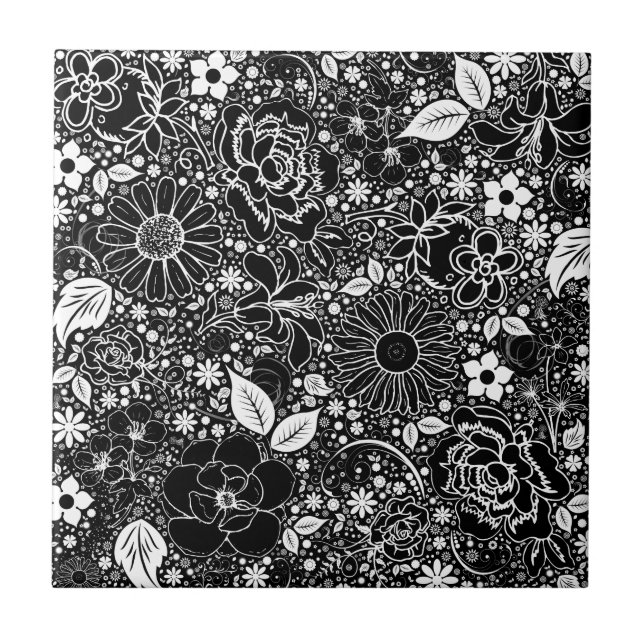 Botaniska Beauties Black and White Kakelplatta (Framsidan)