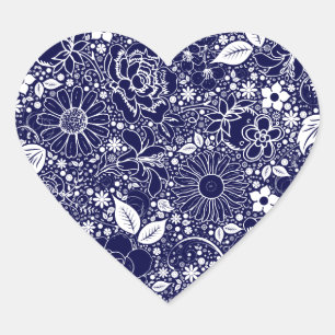 Botaniska Beauties Blue HEART STICKER Hjärtformat Klistermärke