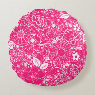 Botaniska Beauties Bright Rosa Round Dekorativ kud Rund Kudde