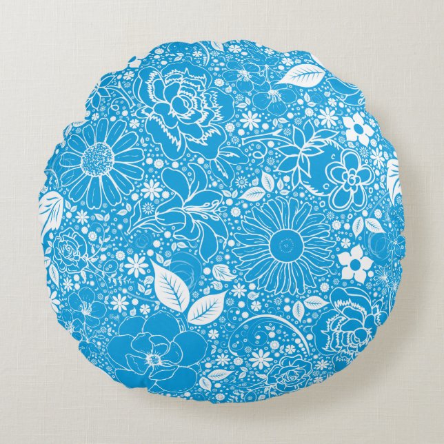 Botaniska Beauties Light Blue Round Dekorativ kudd Rund Kudde (Framsidan)
