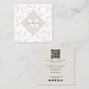 Botaniska Beige Decorative Löv Modern QR-kod Fyrkantigt Visitkort