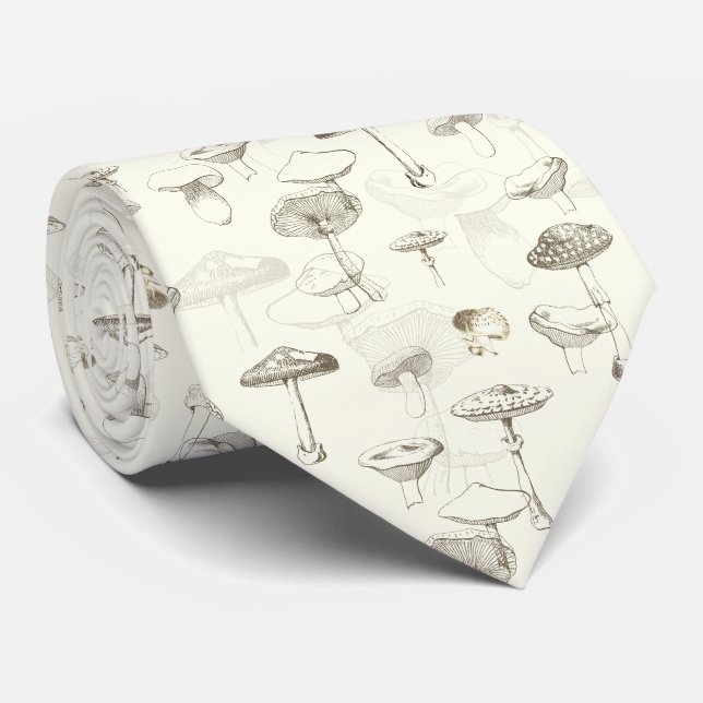 Botaniska Beige White Forest Mushroom Mönster Slips (Rullad)