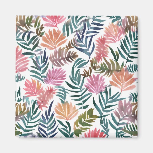 Botaniska blad akvarell | Blommig färgglad söt Magnet (Framsidan)