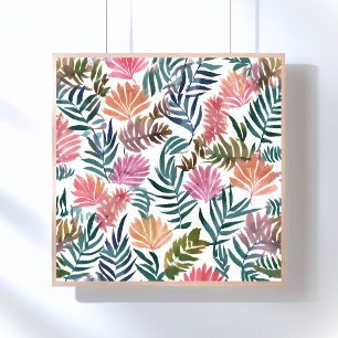 Botaniska blad akvarell Blommig färgrik Poster