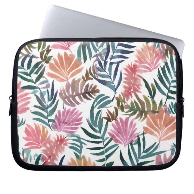 Botaniska blad akvarell | Blommigt färgrikt blad Laptop Fodral (Framsidan)