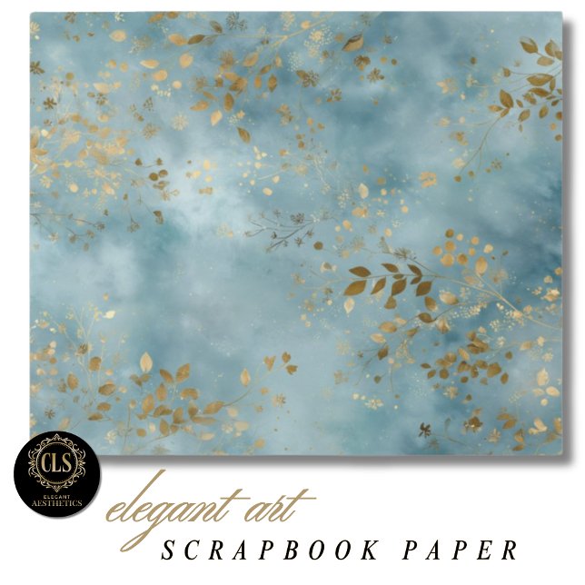 Botaniska blad i guld Mönster Teal Bakgrund (Boho Botanical Teal Gold Leaf Craft Design Scrapbook Paper)