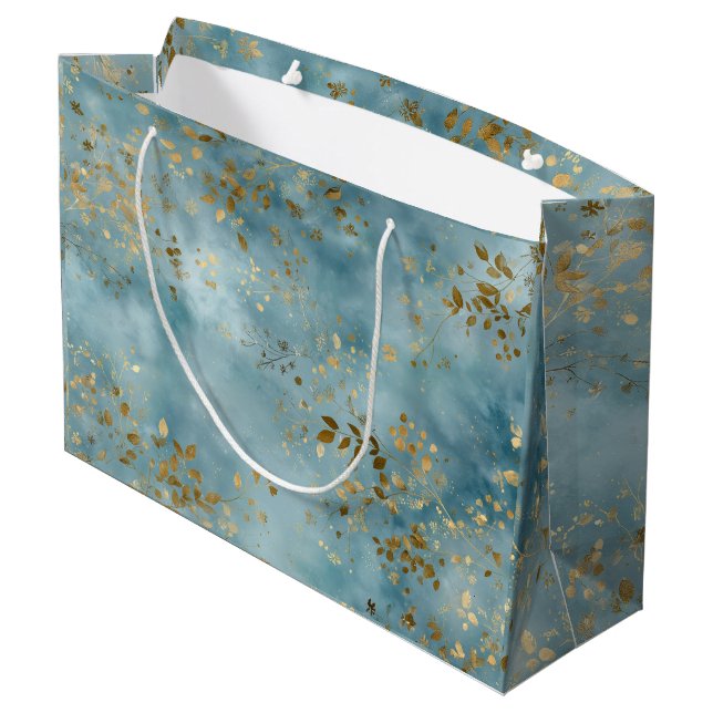 Botaniska blad i guld Mönsterdesign Teal (Baksidan Vinklad)