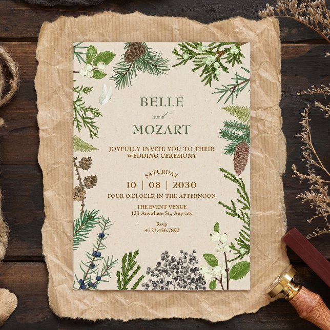 Botaniska blad jul bröllop inbjudningar (Skapare uppladdad)