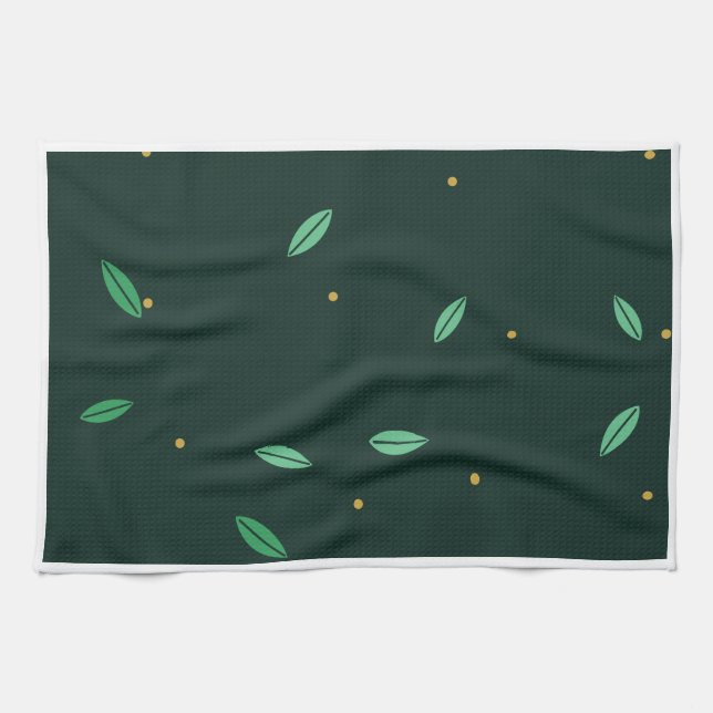 Botaniska blad mörkgrön sömlös mönster kökshandduk (Horisontell)