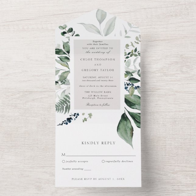 Botaniska blad och grönska bröllop (Insida)