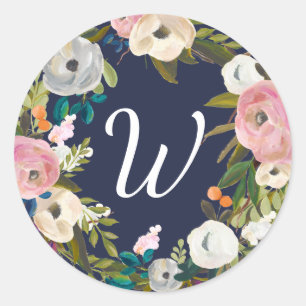 Botaniska bliss Anpassningsbar Färg Monogram Stick Runt Klistermärke
