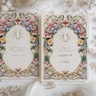 Botaniska Bliss Wildblommor Art nouveau Bröllop Inbjudningar