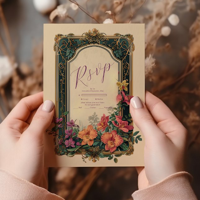 Botaniska Bliss Wildblommor Art nouveau Bröllop OSA Kort (Skapare uppladdad)