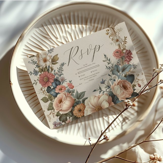 Botaniska Bliss Wildblommor Art nouveau Bröllop OSA Kort (Skapare uppladdad)