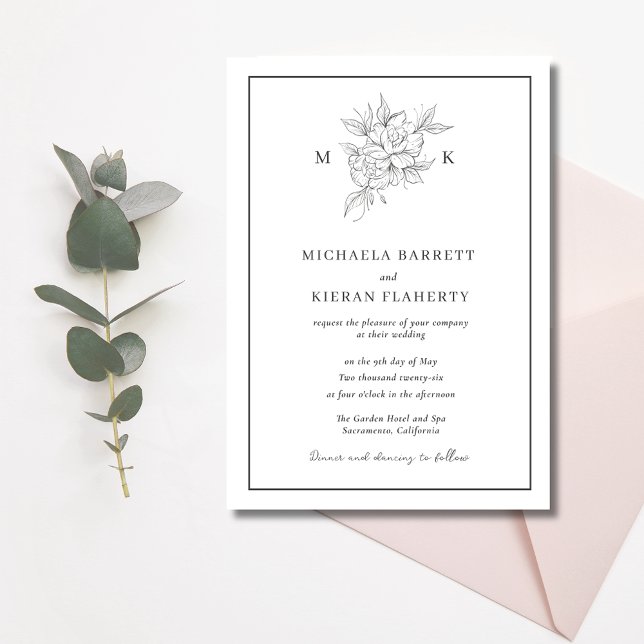 Botaniska blomman Monogram Bröllop Inbjudningar (Botanical Flower Monogram Wedding Invitation)