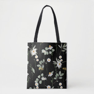 Botaniska blomman Mönster Black Tygkasse